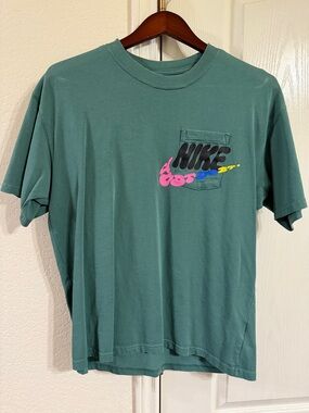 Nike Teal Pocket Tee with Multicolor Swoosh Men’s Medium